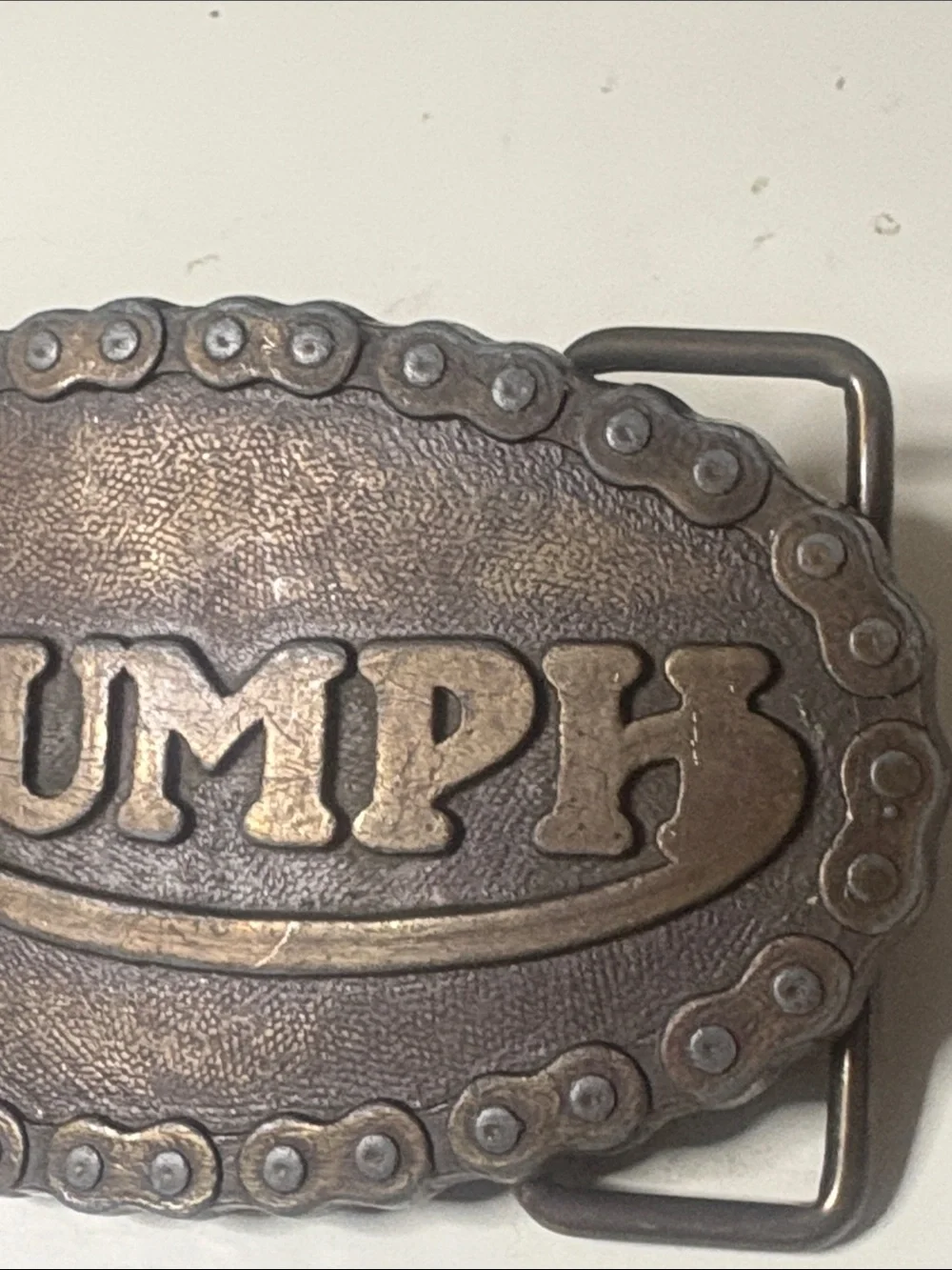 Triumph Oval Embossed Belt Buckle - Brown/Antique Brass - 3.5x2 in